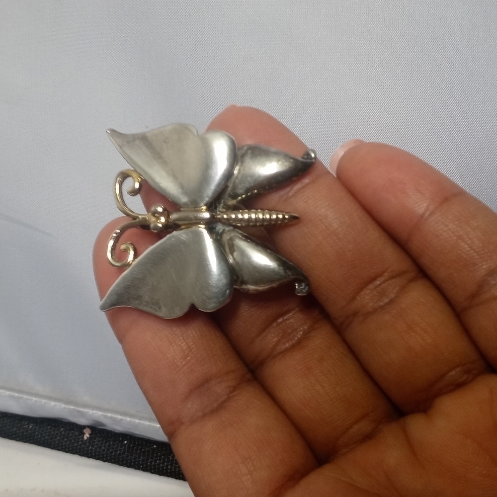 Silver Tone Stamped MJ Butterfly Pendant‎ & Booch